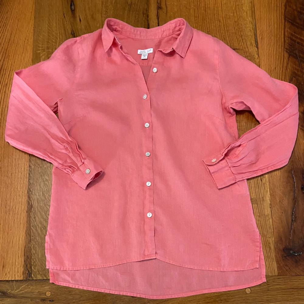 J. Jill Love Linen Essential Shirt in Pretty Cantaloupe Shade, 100% Linen, Sz XS